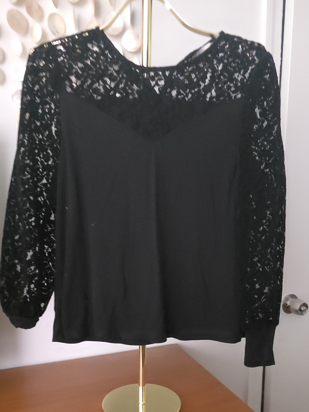 LOFT Black Lace Yoke Long-Sleeve Blouse